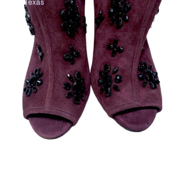 Michael Kors Suede Rhinestone Trim Peep-toe Heel Boots/Booties - Picture 6 of 8